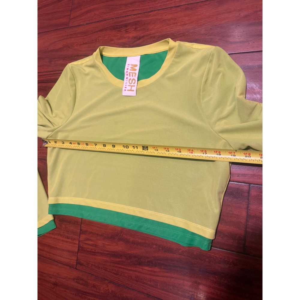 Simon Miller MESH Long Sleeve Crop Top Lime Yellow Green Layered Crew Neck L - Picture 4 of 8